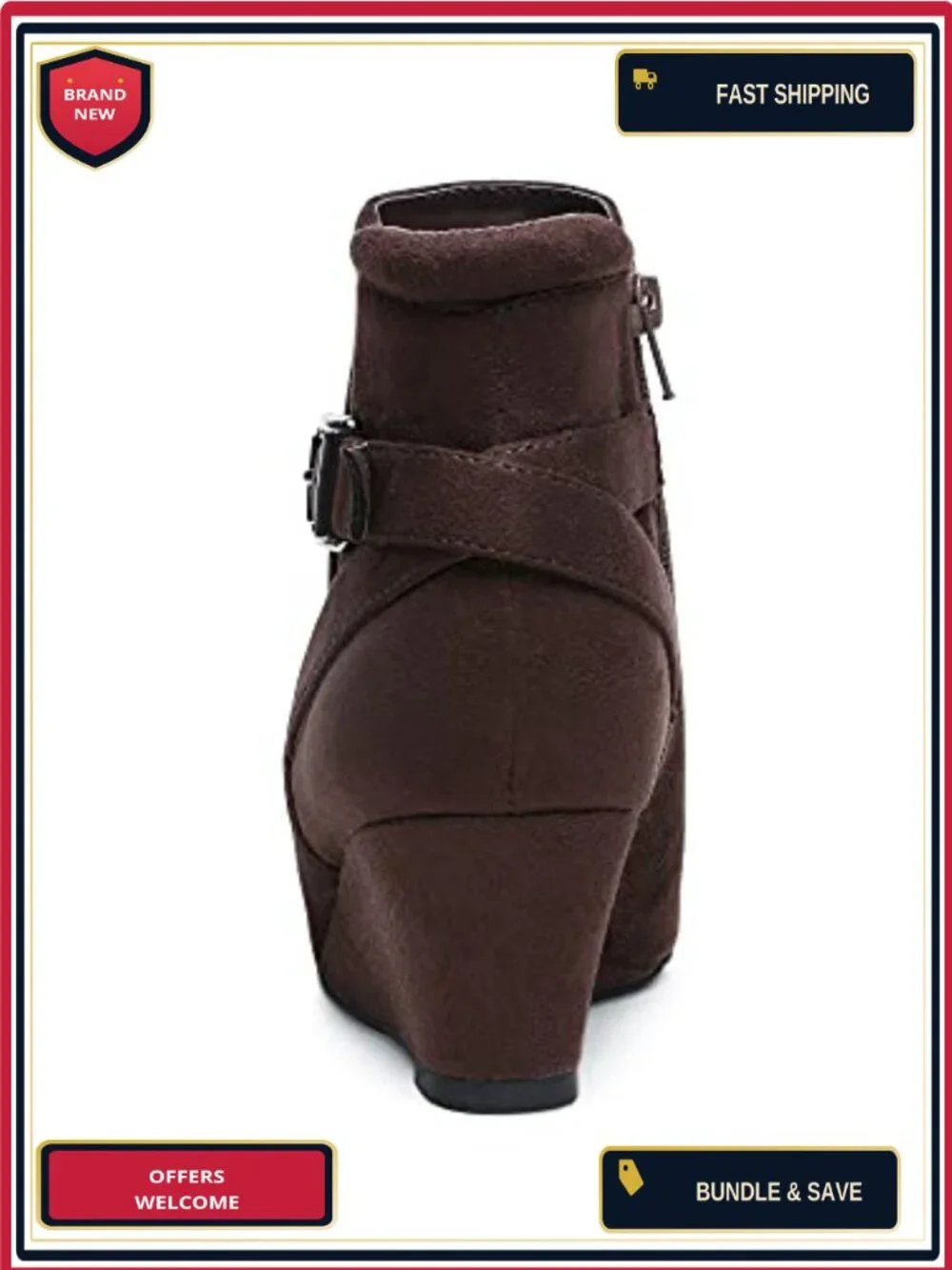 Wedge Ankle Boots Low Heel Faux Suede Booties